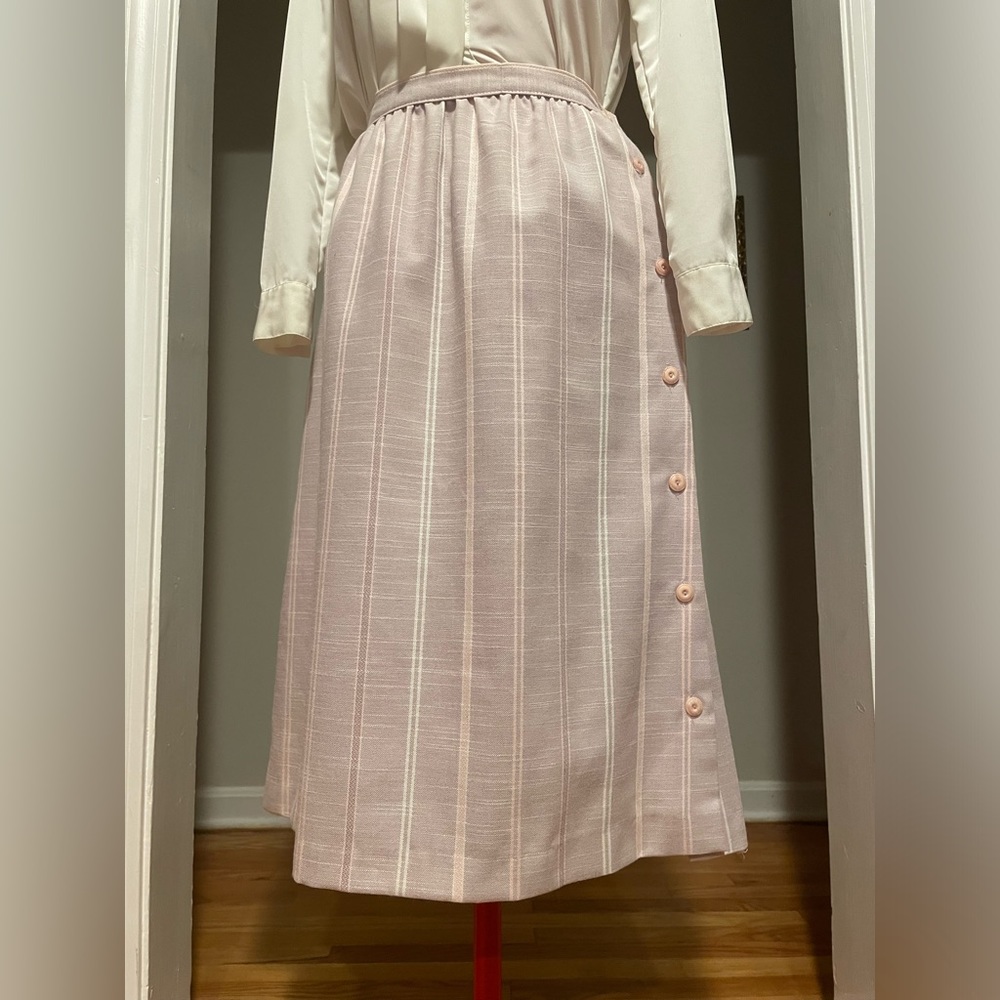 Vintage 80s Pastel Pink & Purple Striped A-Line Midi Skirt – Fits a size Small - Picture 5 of 10